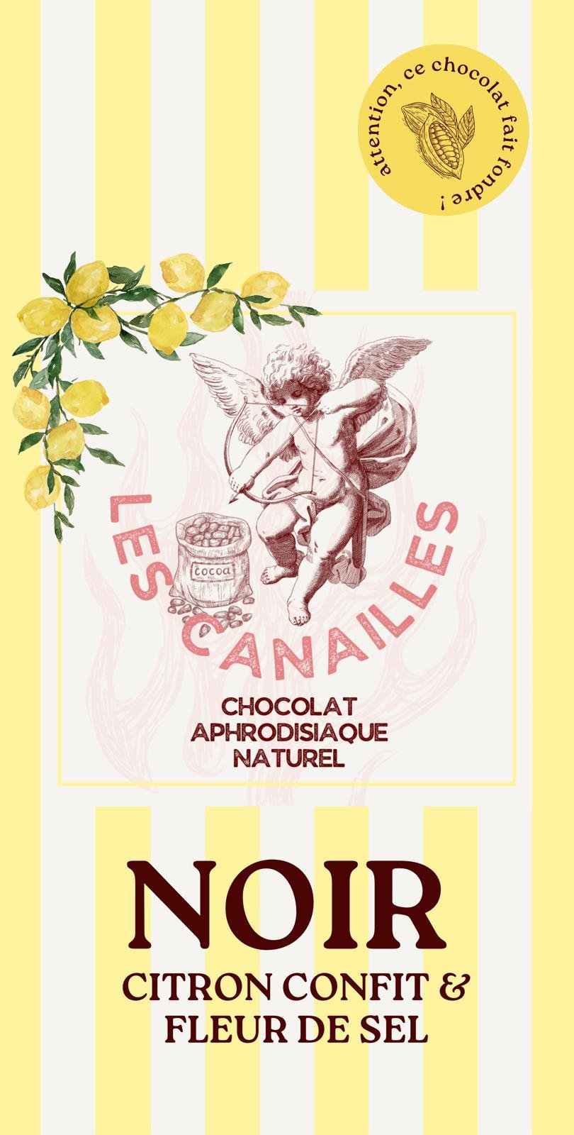 Précommande Chocolat Aphrodisiaque - Noir Citron confit & Fleur de Sel - Les Canailles, 100g