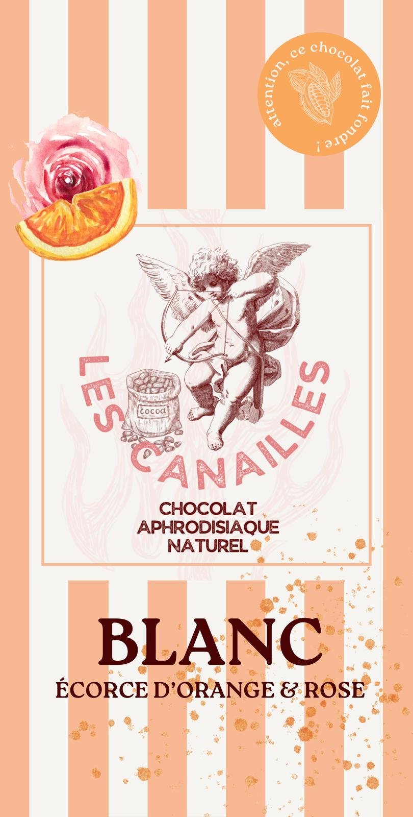 Précommande Chocolat Aphrodisiaque - Blanc Écorce d'Orange & Rose - Les Canailles, 100g