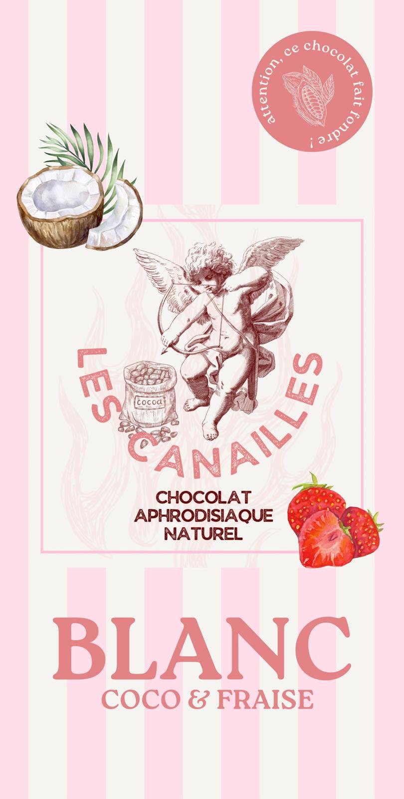 Précommande Chocolat Aphrodisiaque - Blanc Coco & Fraise- Les Canailles, 100g
