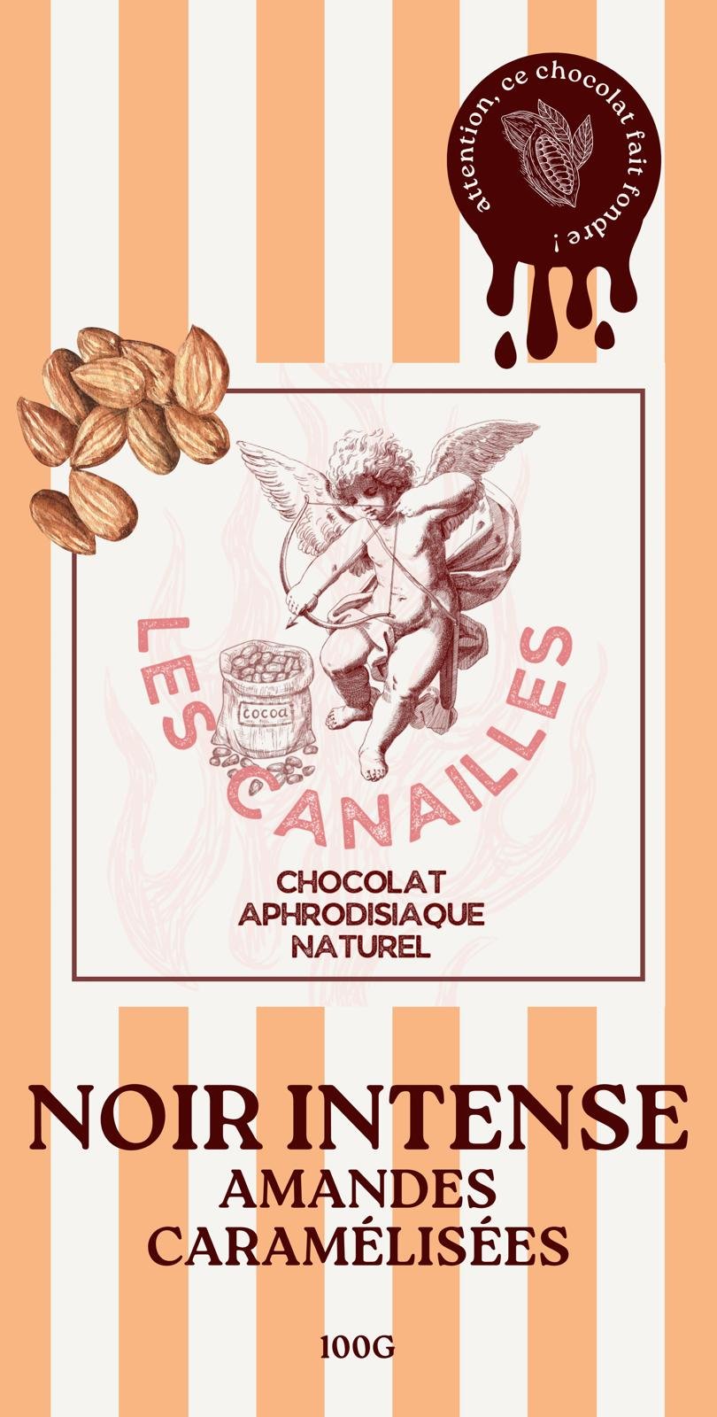 Précommande Chocolat Aphrodisiaque - Noir Intense, Amandes Caramélisées - Les Canailles, 100g