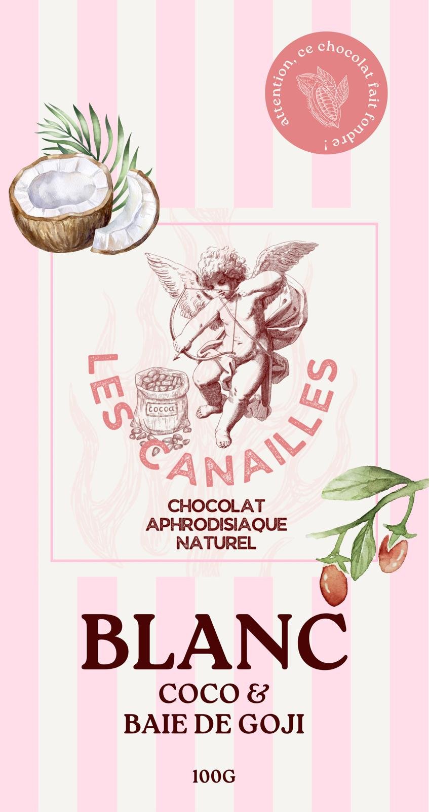 Précommande Chocolat Aphrodisiaque - Blanc Coco & Baie de Goji- Les Canailles, 100g