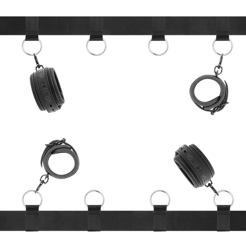 Ensemble menottes poignets et chevilles pour lit avec anneaux réglables, néoprène, Fetish submissive